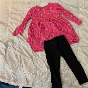 Pink Heart Dress with Leggings Set